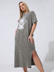 Yours Curve Grey Limited Mystic Acid Wash Maxi Dress - Image 2 of 4