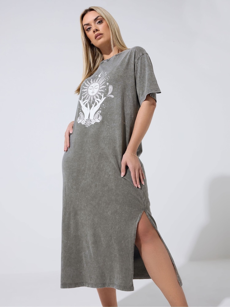 Yours Curve Grey Limited Mystic Acid Wash Maxi Dress - Image 2 of 4