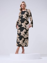 Yours Curve Black London Mesh Applique Long Sleeve Maxi Dress - Image 1 of 5