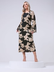 Yours Curve Black London Mesh Applique Long Sleeve Maxi Dress - Image 2 of 5