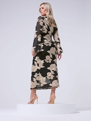 Yours Curve Black London Mesh Applique Long Sleeve Maxi Dress - Image 3 of 5