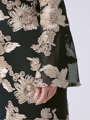 Yours Curve Black London Mesh Applique Long Sleeve Maxi Dress - Image 4 of 5