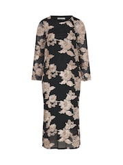 Yours Curve Black London Mesh Applique Long Sleeve Maxi Dress - Image 5 of 5