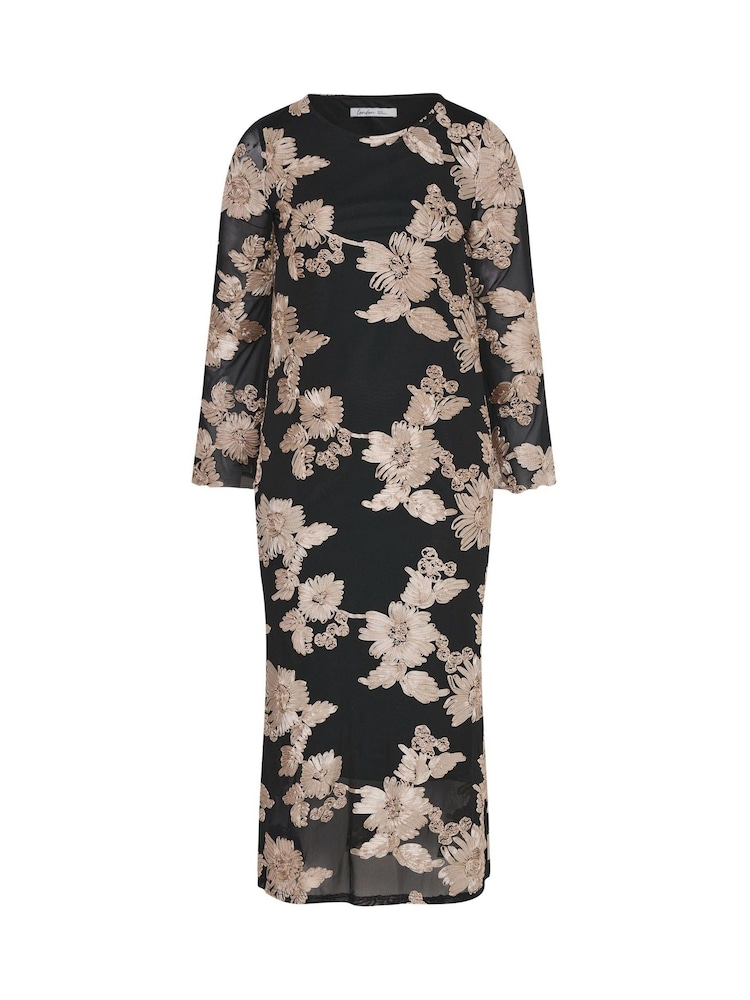 Yours Curve Black London Mesh Applique Long Sleeve Maxi Dress - Image 5 of 5