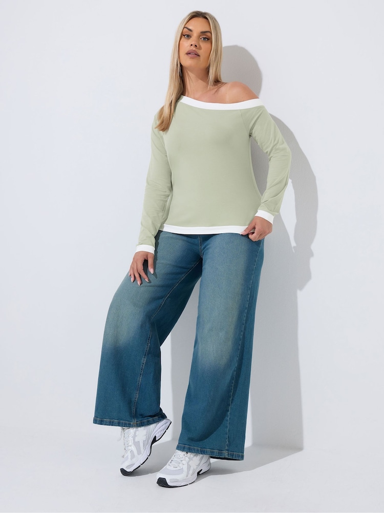 Yours Curve Green Limited Contrast Shoulder Top - Image 2 of 5 Yours Curve Green Limited Contrast Shoulder Top - Image 2 of 5