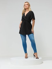 Negru - Yours Curve London Angel Sleeve Knot Front Top - Imaginea 2 din 5