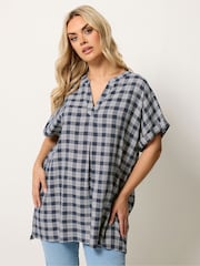 Yours Curve Blue Overhead Half Placket Shirt - Image 1 of 5