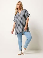 Yours Curve Blue Overhead Half Placket Shirt - Image 2 of 5