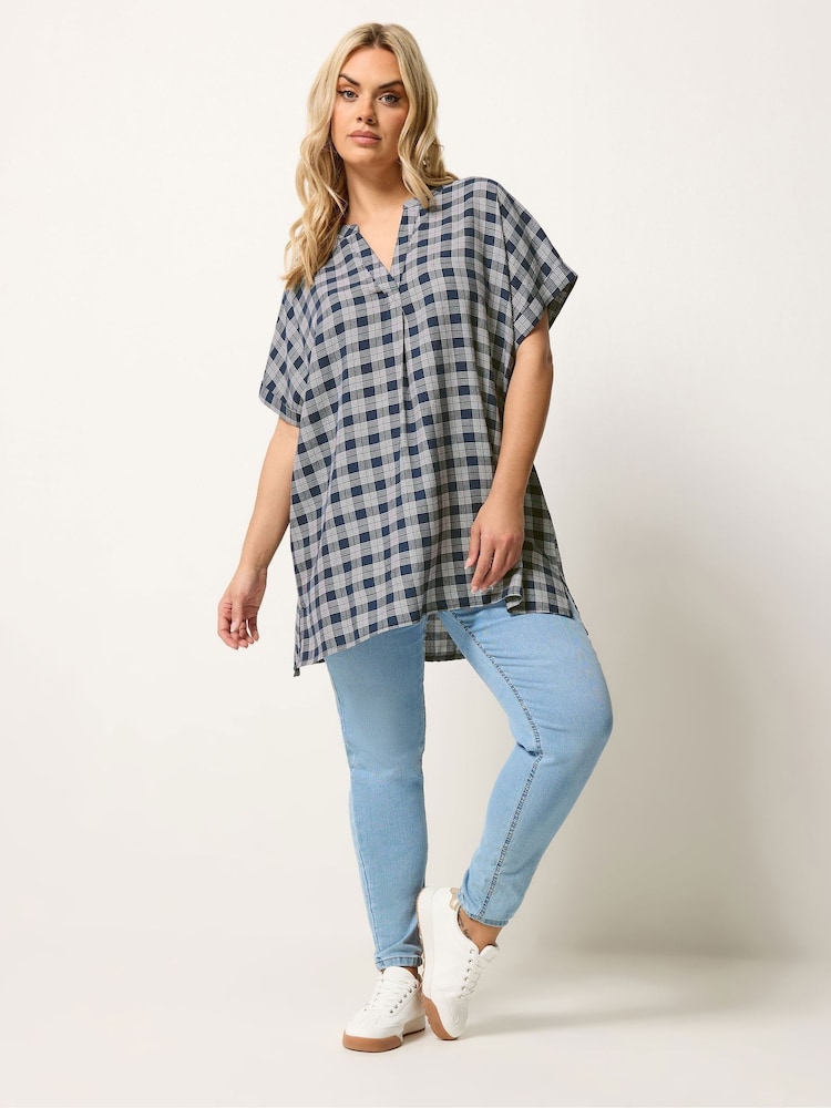 Yours Curve Blue Overhead Half Placket Shirt - Image 2 of 5 Yours Curve Blue Overhead Half Placket Shirt - Image 2 of 5