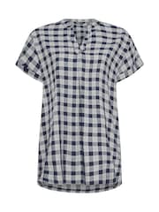 Yours Curve Blue Overhead Half Placket Shirt - Image 5 of 5