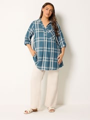 Yours Curve Blue Overhead Check Shirt - Image 2 of 5