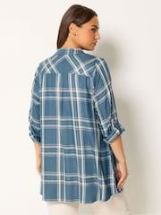 Yours Curve Blue Overhead Check Shirt - Image 3 of 5