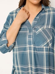 Yours Curve Blue Overhead Check Shirt - Image 4 of 5