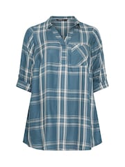 Yours Curve Blue Overhead Check Shirt - Image 5 of 5