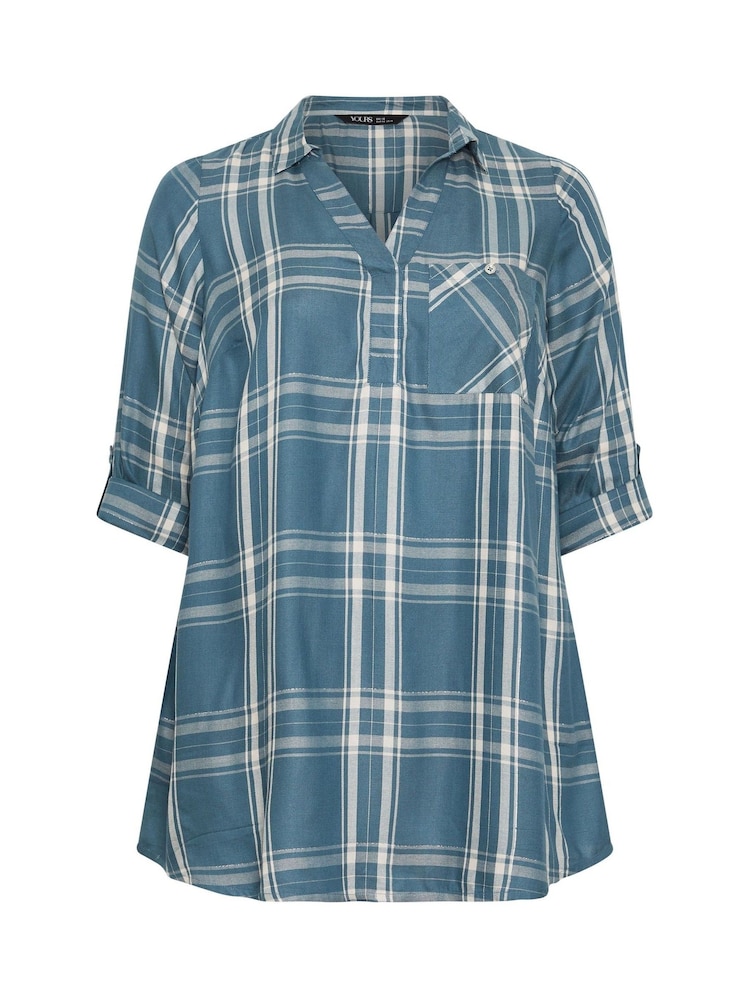 Yours Curve Blue Overhead Check Shirt - Image 5 of 5 Yours Curve Blue Overhead Check Shirt - Image 5 of 5