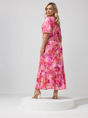 Розовый - Платье с запахом, оборкой по краю и цветочным принтом Yours Curve London - Изображение 3 5