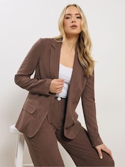 Long Tall Sally Brown Linen Blend Blazer - Image 1 of 6