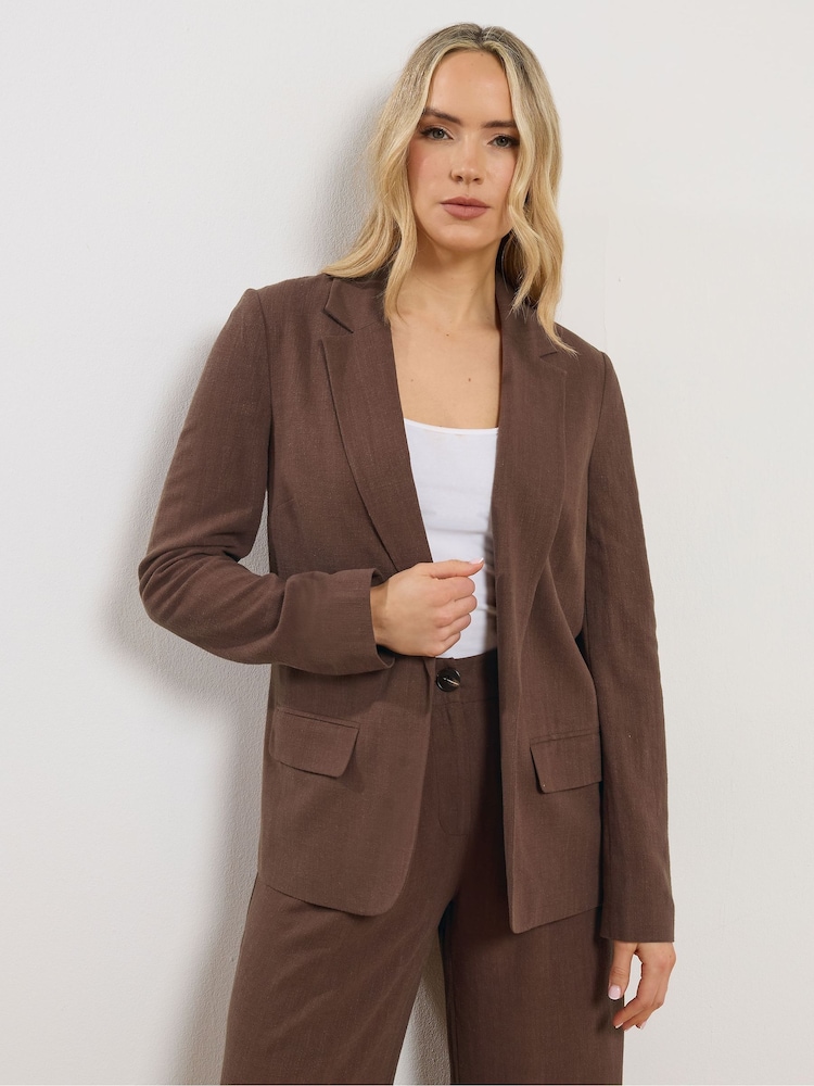 Long Tall Sally Brown Linen Blend Blazer - Image 2 of 6