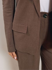 Long Tall Sally Brown Linen Blend Blazer - Image 5 of 6