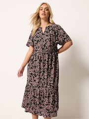 Yours Curve Black Chrome Placket Tiered Dress - Image 1 of 5