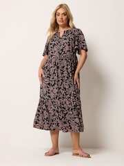 Yours Curve Black Chrome Placket Tiered Dress - Image 2 of 5