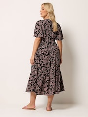 Yours Curve Black Chrome Placket Tiered Dress - Image 3 of 5