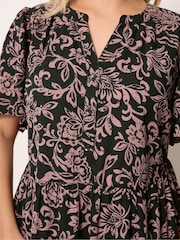 Yours Curve Black Chrome Placket Tiered Dress - Image 4 of 5