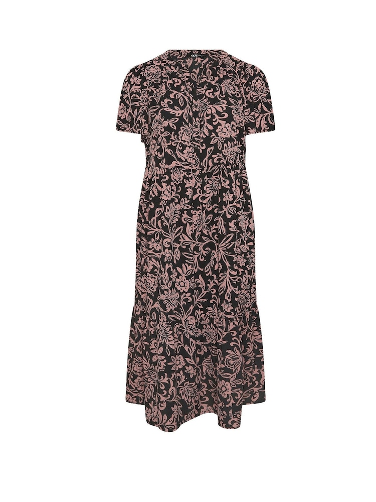 Yours Curve Black Chrome Placket Tiered Dress - Image 5 of 5 Yours Curve Black Chrome Placket Tiered Dress - Image 5 of 5