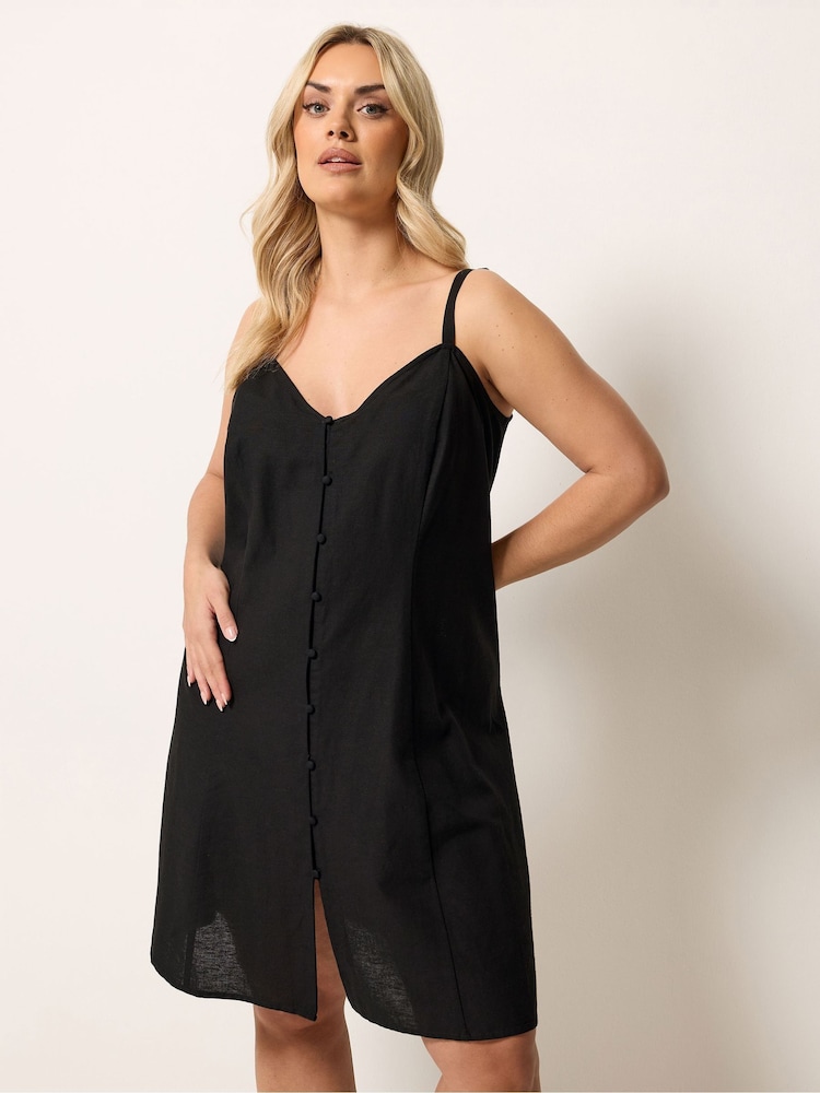 Yours Curve Black Linen Blend Swing Dress - Image 1 of 5