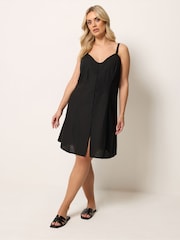 Yours Curve Black Linen Blend Swing Dress - Image 2 of 5