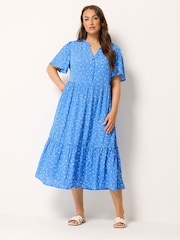 淡藍色 - Yours Curve Placket Tiered Dress - 圖片 1/5