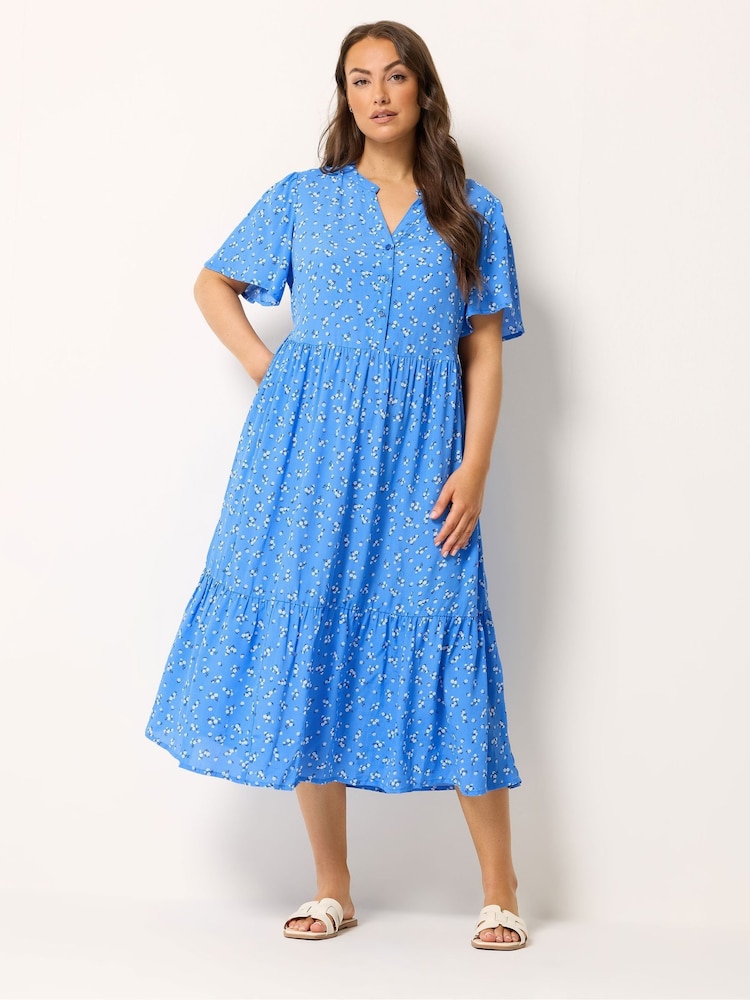 淡藍色 - Yours Curve Placket Tiered Dress - 圖片 1/5