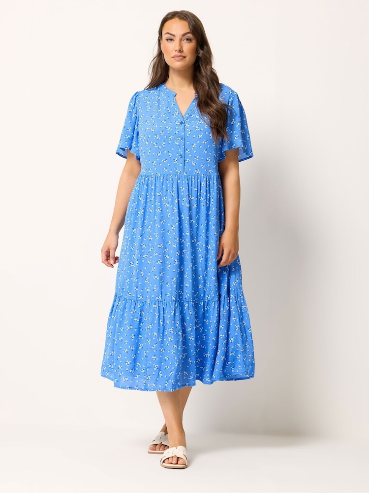 淡藍色 - Yours Curve Placket Tiered Dress - 圖片 2/5