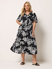 Yours Curve Black Placket Tiered Dress - Image 2 of 4