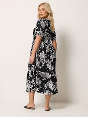 Yours Curve Black Placket Tiered Dress - Image 3 of 4