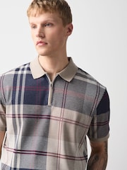Cream/Red Heritage Check Cotton Regular Fit Polo Shirt - Image 1 of 8