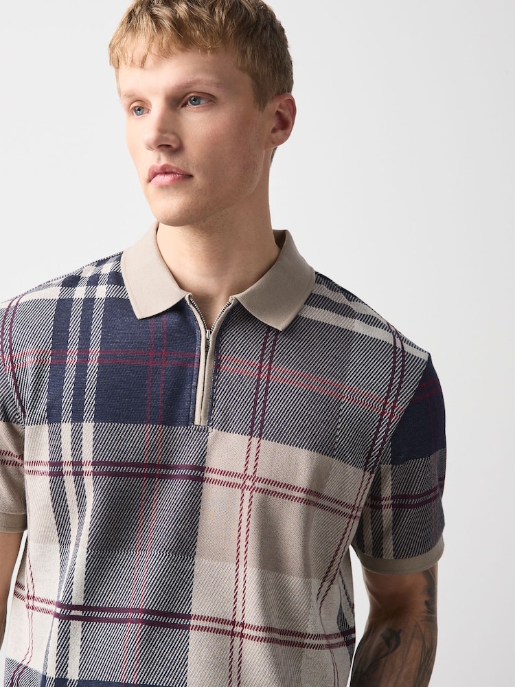 Cream/Red Heritage Check Cotton Regular Fit Polo Shirt - Image 1 of 8 Cream/Red Heritage Check Cotton Regular Fit Polo Shirt - Image 1 of 8