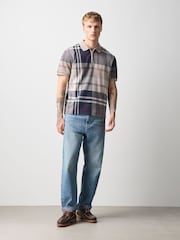Cream/Red Heritage Check Cotton Regular Fit Polo Shirt - Image 2 of 8