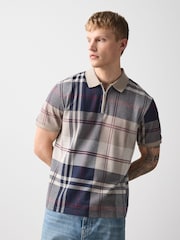 Cream/Red Heritage Check Cotton Regular Fit Polo Shirt - Image 3 of 8