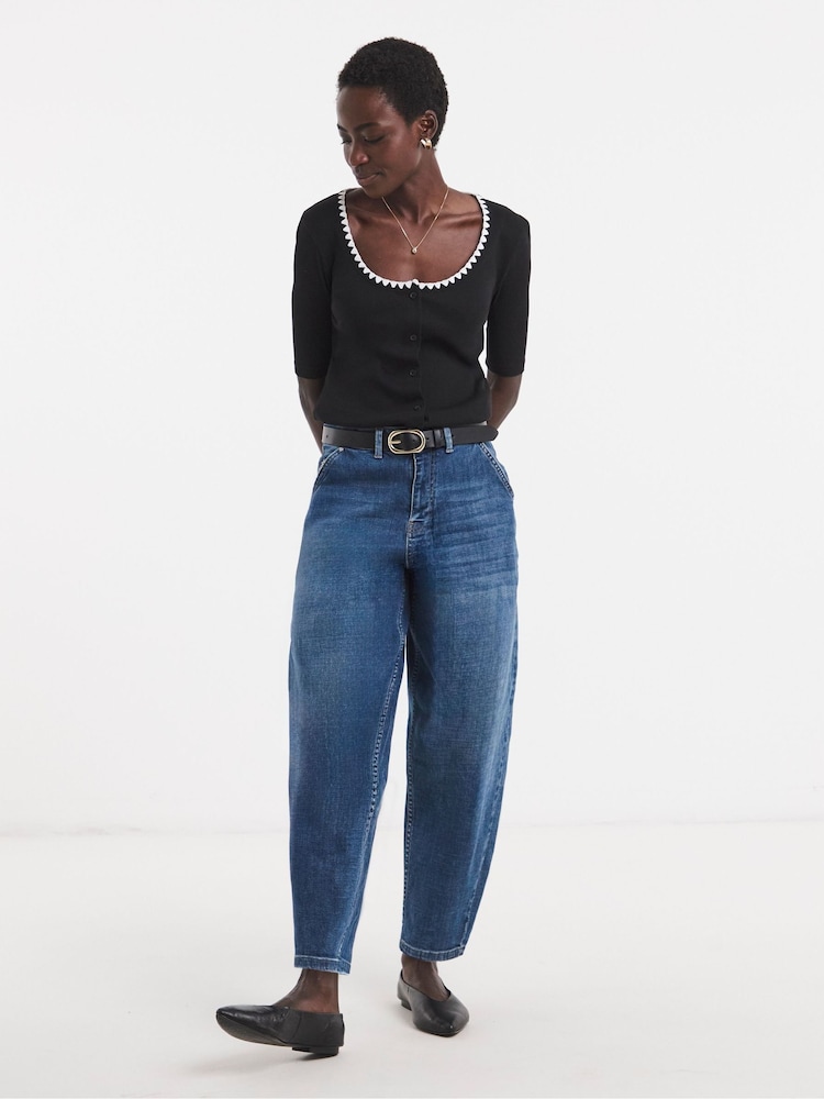 JD Williams Black Contrast Stitch Neck Cardigan - Image 2 of 5