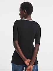 JD Williams Black Contrast Stitch Neck Cardigan - Image 3 of 5