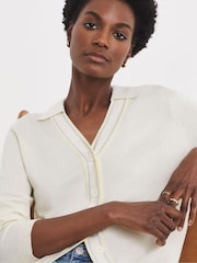 JD Williams White Collared Tipping Cardigan - Image 4 of 4