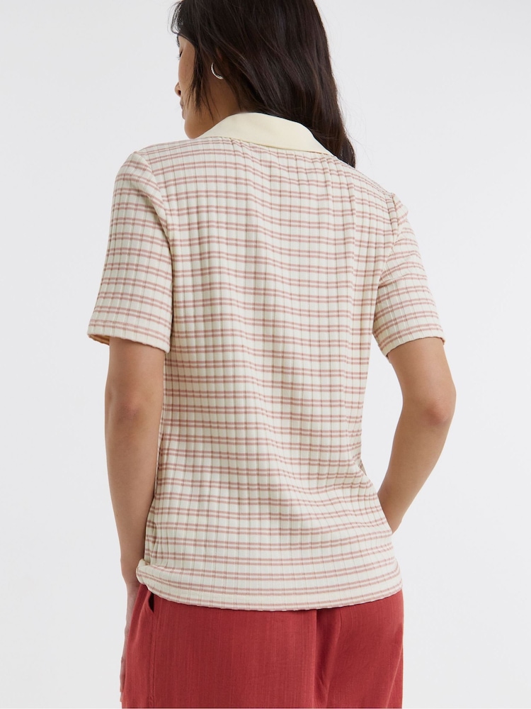 JD Williams Pink Stripe Polo Half Sleeve Top - Image 2 of 4