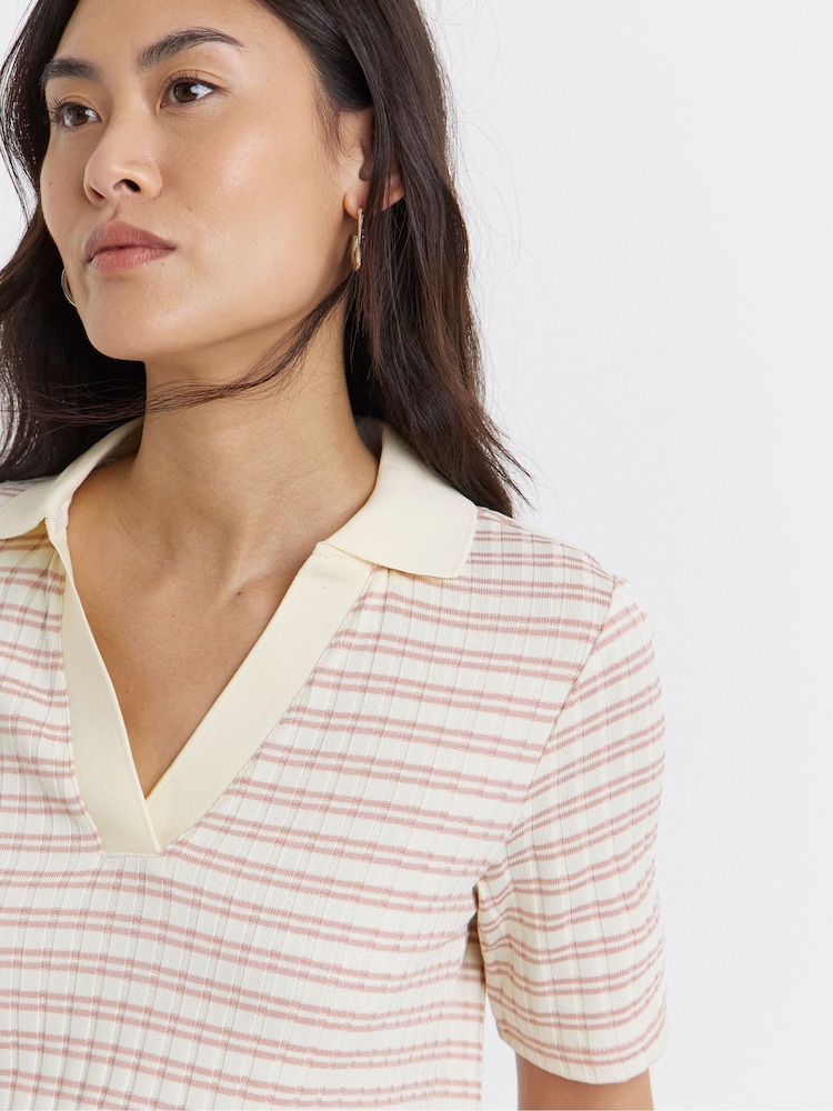 JD Williams Pink Stripe Polo Half Sleeve Top - Image 4 of 4