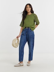 JD Williams Green Broderie Crochet Sleeve Top - Image 1 of 4