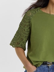 JD Williams Green Broderie Crochet Sleeve Top - Image 4 of 4