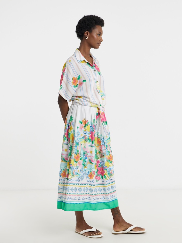 JD Williams White Linen Mix A Line Midi Skirt - Image 1 of 4