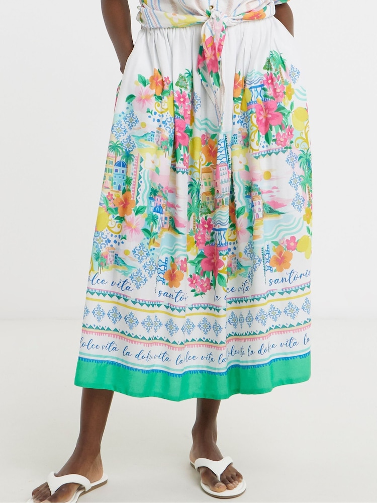 JD Williams White Linen Mix A Line Midi Skirt - Image 2 of 4