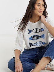 JD Williams Blue Graphic Knitted Jumper - Image 3 of 4