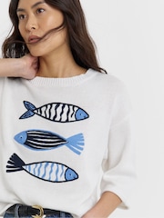 JD Williams Blue Graphic Knitted Jumper - Image 4 of 4